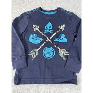Gymboree Little Boys Size 4 Long Sleeve Shirt Embroidered Arrow Pizza Campfire